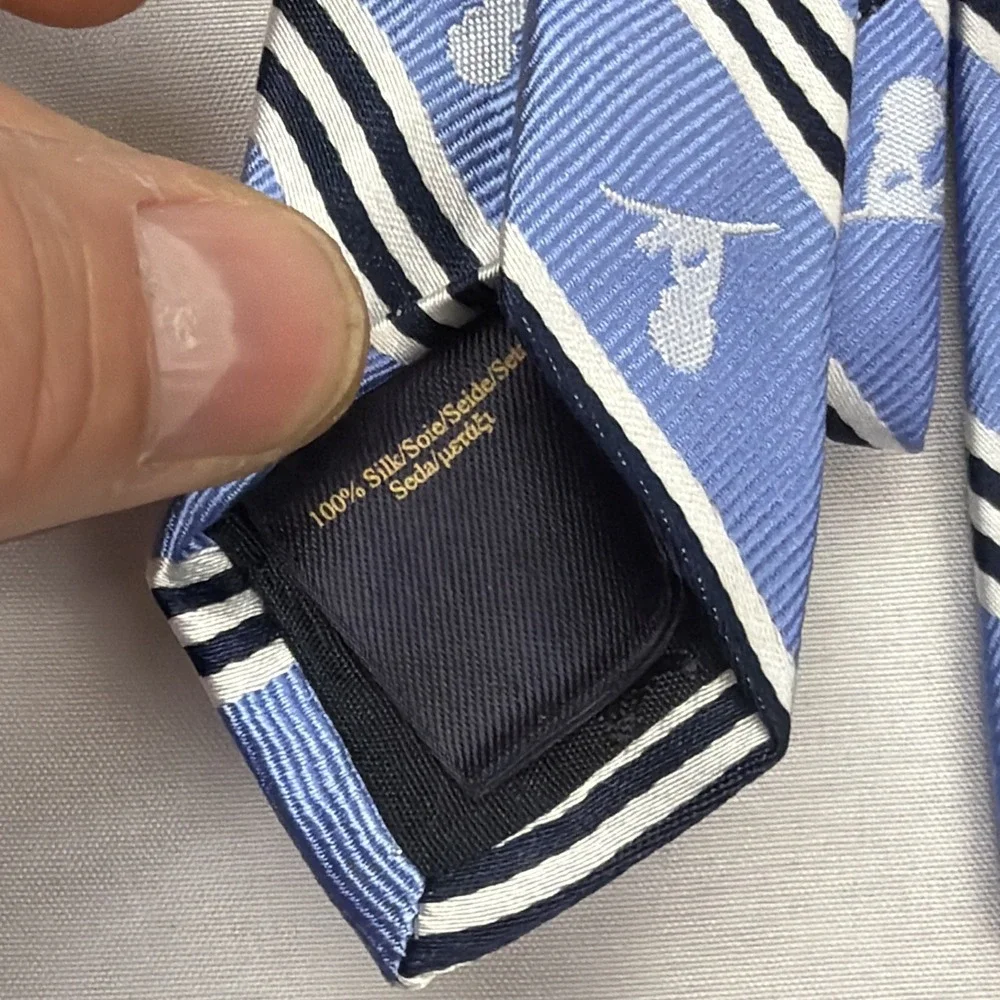 Brooks Brothers‎ Tie St. Jude Logo All Over Print with Stripes Blue 58x3.5